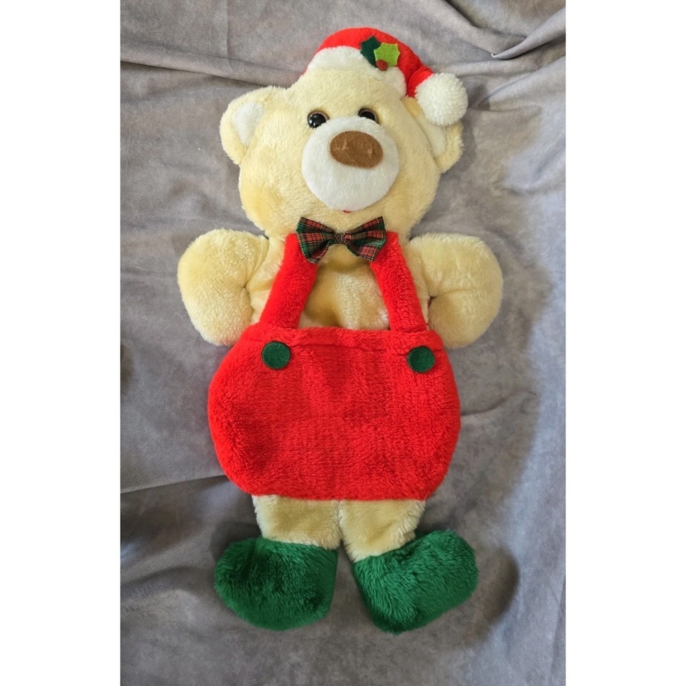 Vtg Tan Teddy Bear Christmas Stocking Plush Bib Overalls Stuffed Rennoc 1985 20"